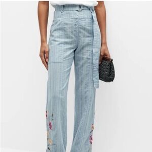 Johnny Was Workshop Paloma Embroidered Wide Leg Belted Pants Size XS $248